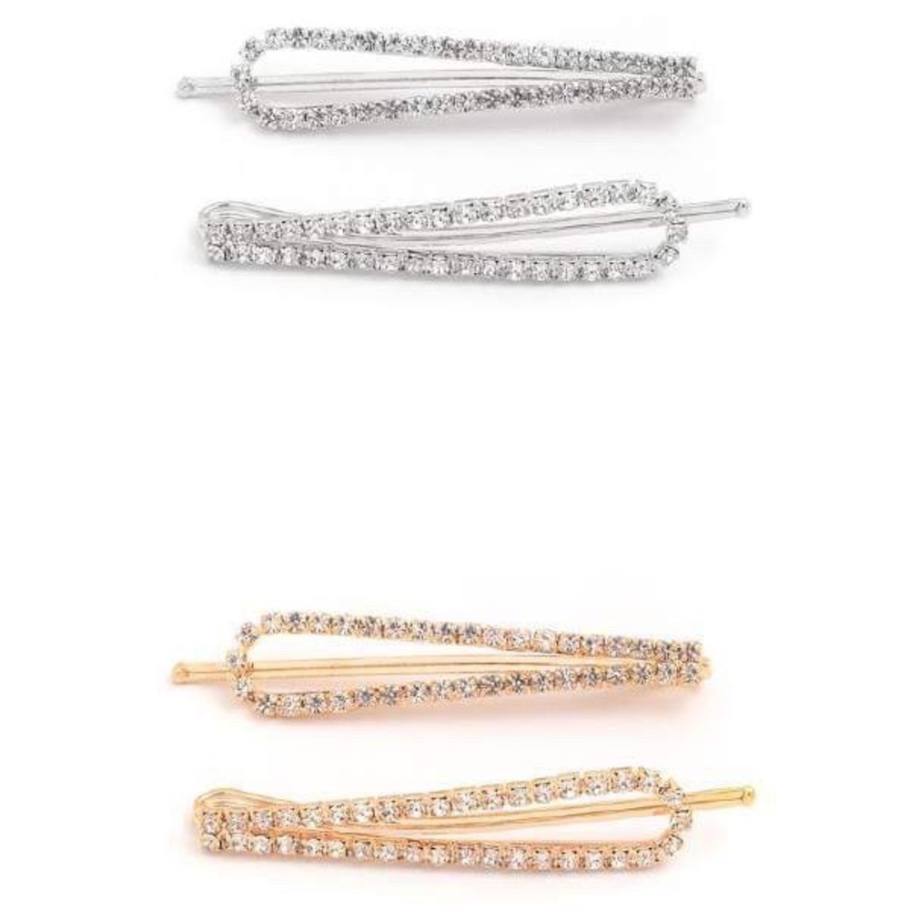 Gold Rhinestone Petal Hairpins - Picture 2 of 3